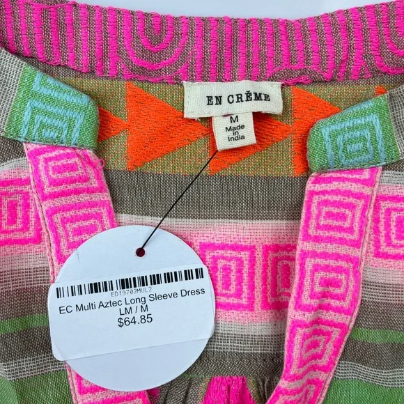 En Crème Multicolor Aztec Long Sleeve Dress N226-43 - Picture 5 of 9